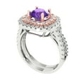 thumbnail image 1 of 1.8 ct Brilliant Round Cut Natural Amethyst 14k White/Rose Gold Halo Solitaire with Accents Engagement Bridal Wedding Ring Band Set size 6, 1 of 7