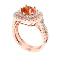 1.8 ct Brilliant Round Cut Red Zircon 14K Rose Gold Halo Solitaire with Accents Engagement Bridal Wedding Ring Band Set size 8