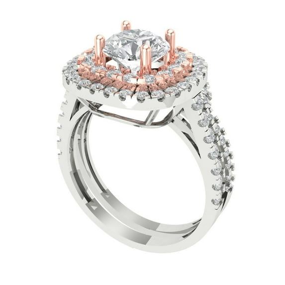 1.8 ct Brilliant Round Cut Moissanite 14k White/Rose Gold Halo Solitaire with Accents Engagement Bridal Wedding Ring Band Set size 10.75