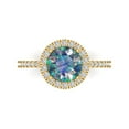 thumbnail image 1 of 1.8 ctw with Simulated Diamond Halo Accents Anniversary Ring for Women | Round Cut Blue Moissanite | Hyperallergenic Solid 14K Yellow Gold, 1 of 5