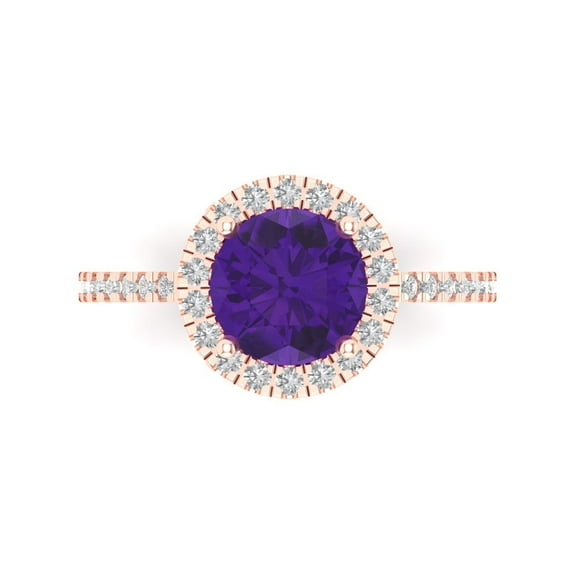 Clara Pucci 14K Rose Gold 1.8ct Amethyst Solitaire with Accents Ring