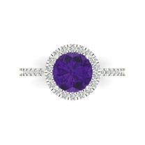 1.8 ct Round Cut Natural Amethyst with Simulated Diamond Halo Accents 18K White Gold Womens Engagement Ring
