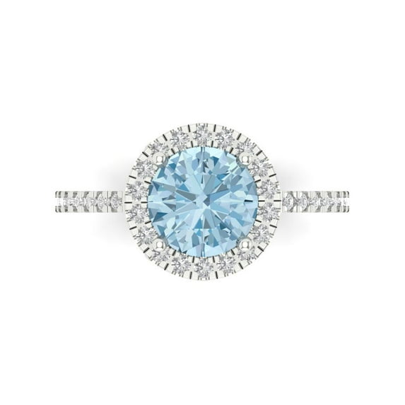 Clara Pucci 14K White Gold 1.8ct Aquamarine Halo Ring for Women