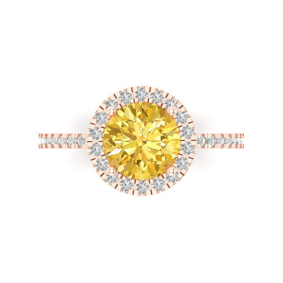 1.8 ct Round Cut Natural Citrine Solitaire with Accents Engagement Ring for Women in 18K Rose Gold