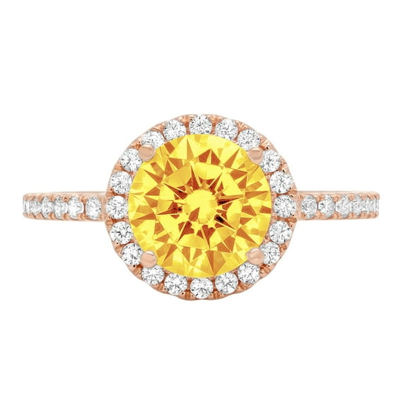 1.8 ct Round Cut Natural Citrine Solitaire with Simulated Diamond Accents 18K Rose Gold Womens Engagement Ring