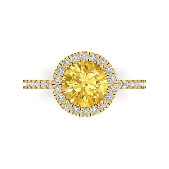 1.8 ct Round Cut Natural Citrine with Simulated Diamond Halo Accents 14K Yellow Gold Womens Engagement Ring