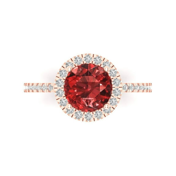 1.8 ct Round Cut Natural Garnet Solitaire with Simulated Diamond Accents 14K Rose Gold Womens Engagement Ring
