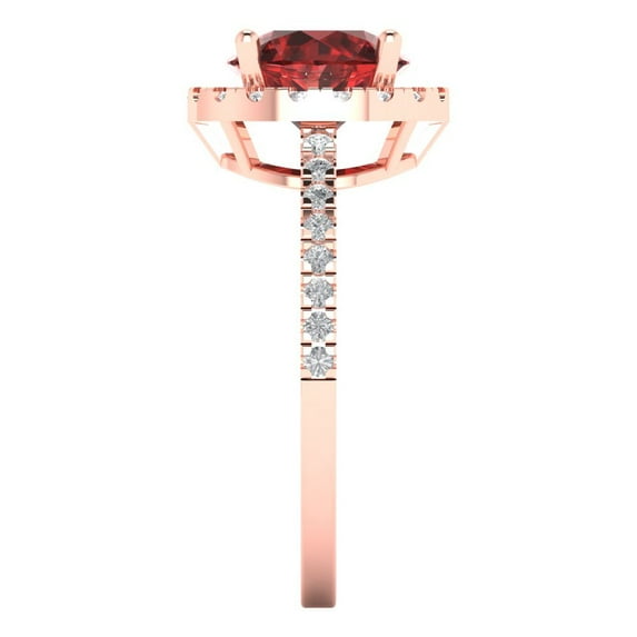 1.8 ct Round Cut Natural Garnet Solitaire with Simulated Diamond Accents 14K Rose Gold Womens Engagement Ring