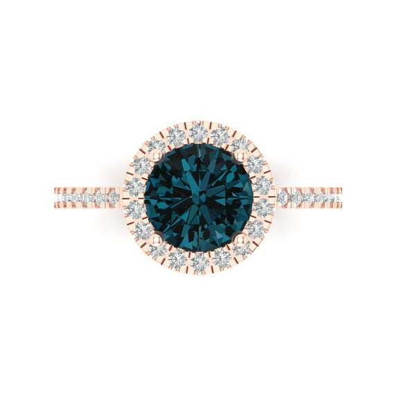 1.8 ct Round Cut Natural London Blue Topaz Solitaire with Accents Engagement Ring for Women in 18K Rose Gold