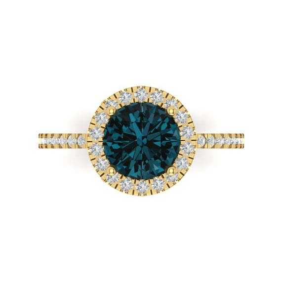 Clara Pucci 14K Yellow Gold Solid Gold LondonBlueTopaz Halo Anniversary Ring for Women - 1.8 cttw Round Cut