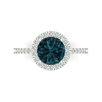 1.8 ct Round Cut Natural London Blue Topaz with Simulated Diamond Halo Accents 18K White Gold Womens Engagement Ring