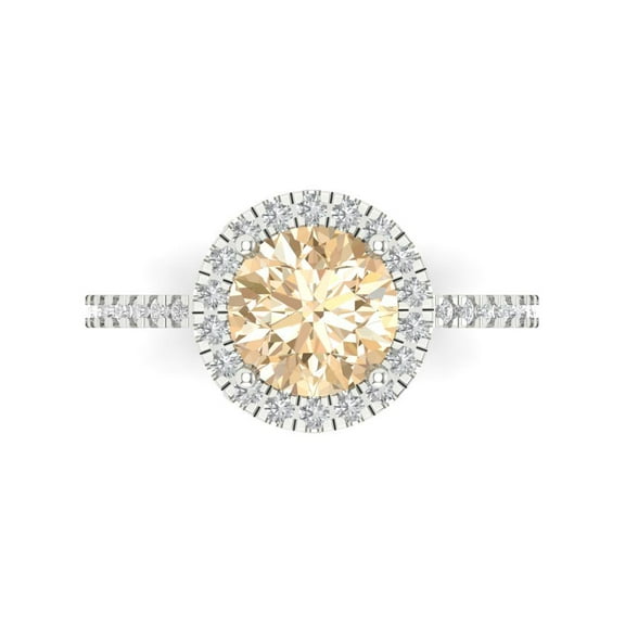 1.8 ct Round Cut Natural Morganite Halo Engagement Ring for Women in 14K White Gold