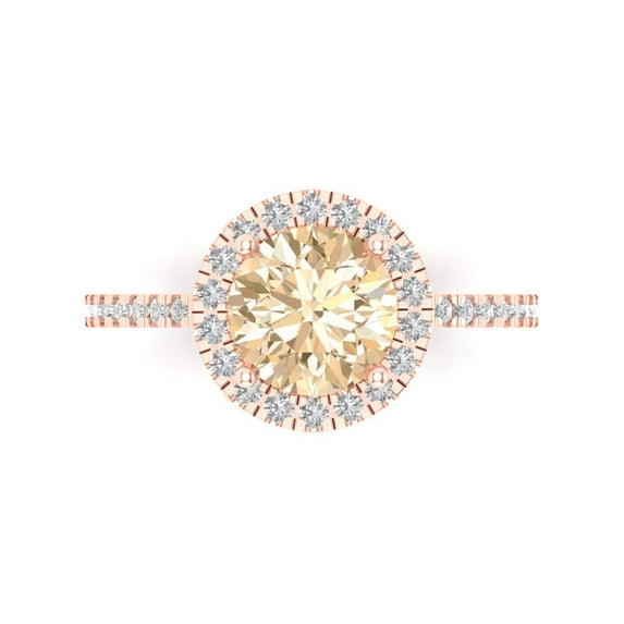 1.8 ct Round Cut Natural Morganite Solitaire with Simulated Diamond Accents 14K Rose Gold Womens Engagement Ring