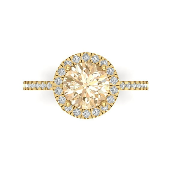 1.8 ct Round Cut Natural Morganite with Simulated Diamond Halo Accents 14K Yellow Gold Womens Engagement Ring