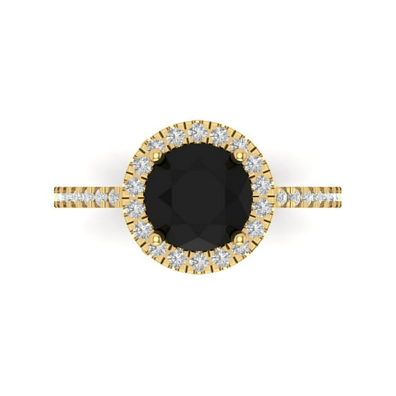 Clara Pucci 14K Yellow Gold 1.8ct Onyx Halo Ring for Women