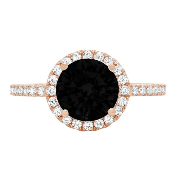 1.8 ct Round Cut Natural Onyx Solitaire with Simulated Diamond Accents 18K Rose Gold Womens Engagement Ring