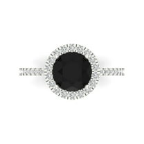 1.8 ct Round Cut Natural Onyx with Simulated Diamond Halo Accents 18K White Gold Womens Engagement Ring