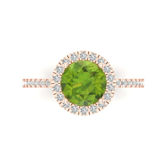 Clara Pucci 14K Rose Gold 1.8ct Peridot Solitaire with Accents Ring
