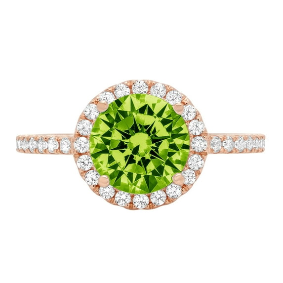 1.8 ct Round Cut Natural Peridot Solitaire with Simulated Diamond Accents 14K Rose Gold Womens Engagement Ring