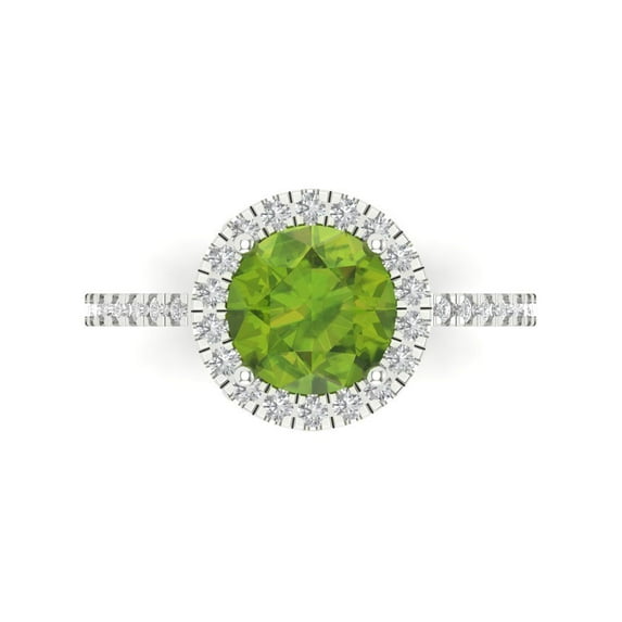 1.8 ct Round Cut Natural Peridot with Simulated Diamond Halo Accents 18K White Gold Womens Engagement Ring