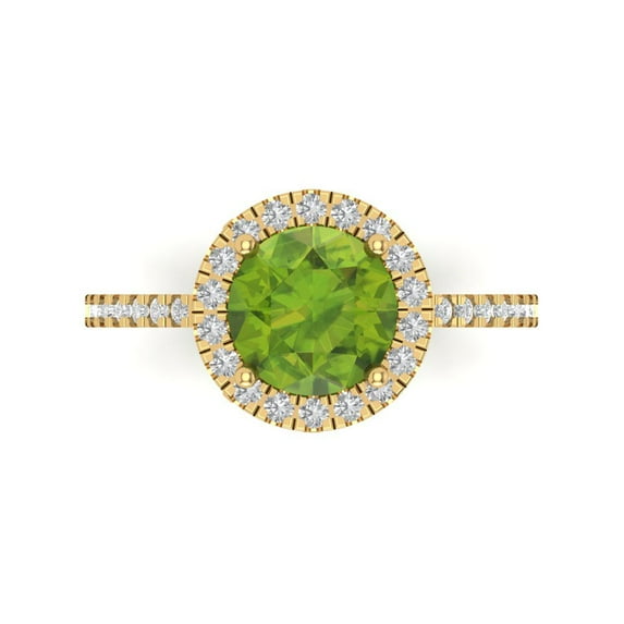 1.8 ct Round Cut Natural Peridot with Simulated Diamond Halo Accents 18K Yellow Gold Womens Engagement Ring