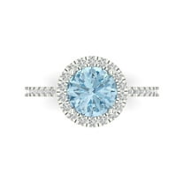 1.8 ct Round Cut Natural Sky Blue Topaz with Simulated Diamond Halo Accents 18K White Gold Womens Engagement Ring