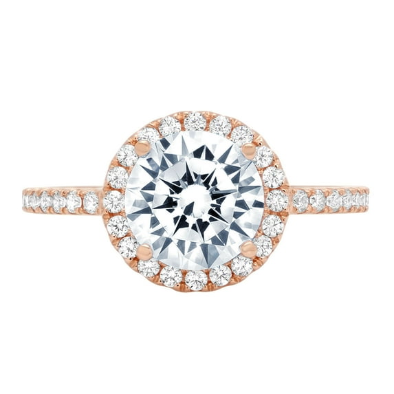 1.8 ct Round Cut Natural Swiss Blue Topaz Solitaire with Simulated Diamond Accents 18K Rose Gold Womens Engagement Ring