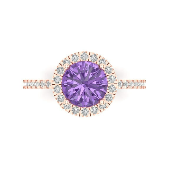 Clara Pucci 14K Rose Gold Solid Gold Alexandrite Solitaire with Accents Anniversary Ring for Women - 1.8 cttw Round Cut