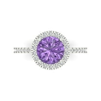 1.8 ctw with Simulated Diamond Halo Accents Anniversary Ring for Women | Round Cut Simulated Alexandrite | Hyperallergenic Solid 18K White Gold