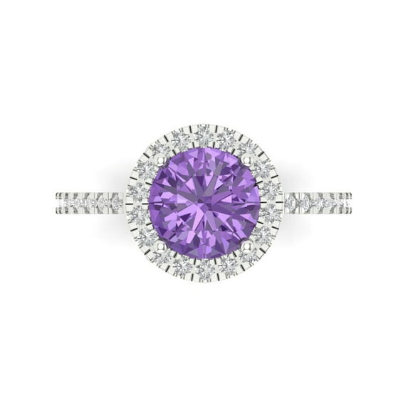 1.8 ctw with Simulated Diamond Halo Accents Anniversary Ring for Women | Round Cut Simulated Alexandrite | Hyperallergenic Solid 18K White Gold