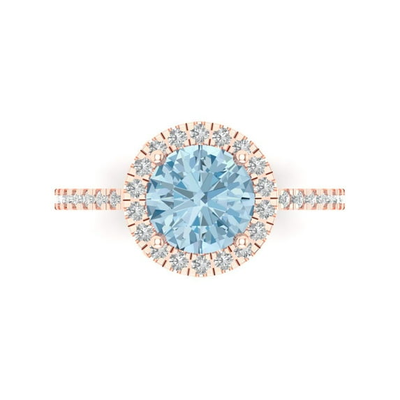 1.8 ct Round Cut Simulated Blue Diamond Solitaire with Simulated Diamond Accents 18K Rose Gold Womens Engagement Ring