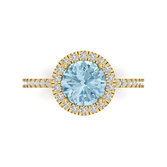Clara Pucci 14K Yellow Gold Solid Gold Blue Halo Anniversary Ring for Women - 1.8 cttw Round Cut