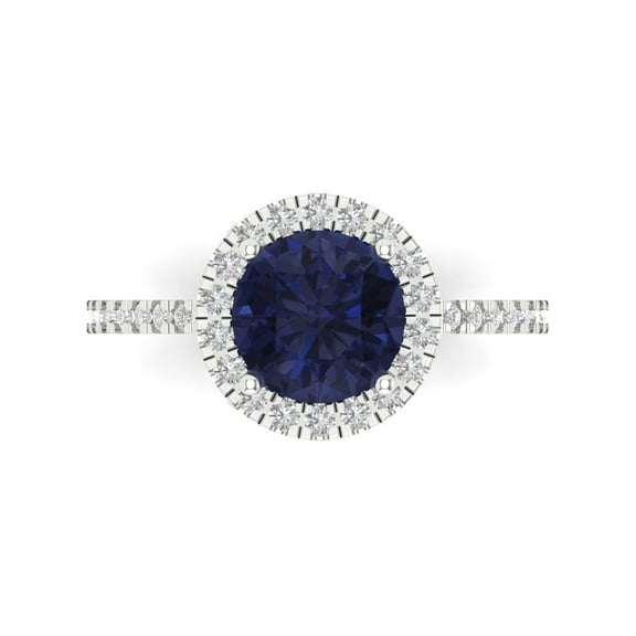 1.8 ct Round Cut Simulated Blue Sapphire Halo Engagement Ring for Women in 14K White Gold