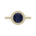 thumbnail image 1 of 1.8 ct Round Cut Simulated Blue Sapphire with Simulated Diamond Halo Accents 18K Yellow Gold Womens Engagement Ring, 1 of 5
