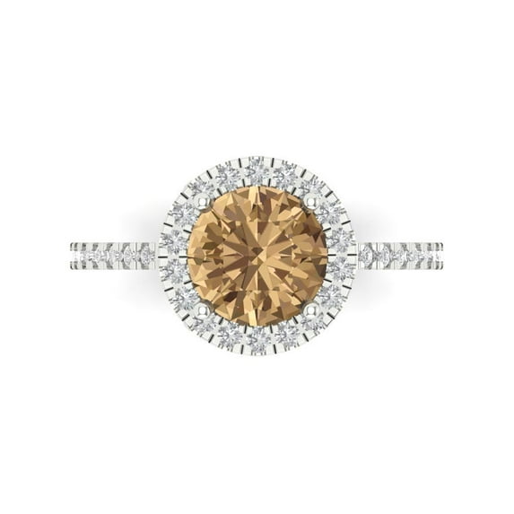 1.8 ct Round Cut Simulated Champagne Diamond Halo Engagement Ring for Women in 18K White Gold