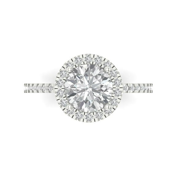 1.8 ct Round Cut Simulated Diamond Halo Engagement Ring for Women in 18K White Gold