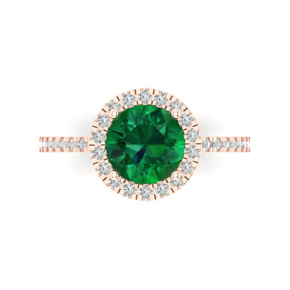 Clara Pucci 14K Rose Gold 1.8ct Emerald Solitaire with Accents Ring