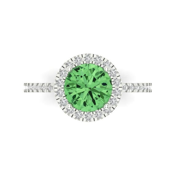 Clara Pucci 14K White Gold 1.8ct Green Halo Ring for Women