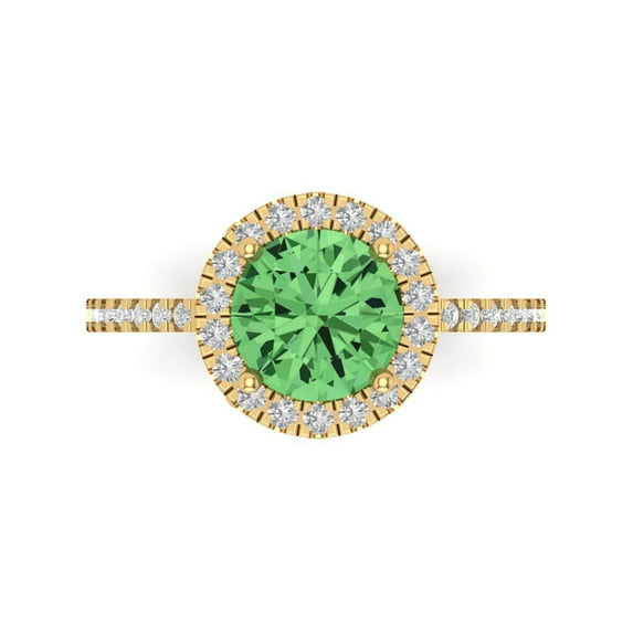 1.8 ct Round Cut Simulated Green Diamond Halo Engagement Ring for Women in 18K Yellow Gold