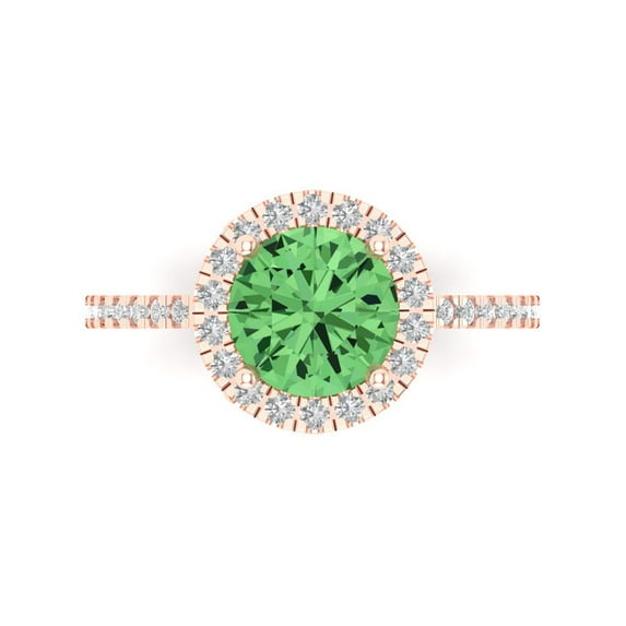 1.8 ct Round Cut Simulated Green Diamond Solitaire with Simulated Diamond Accents 18K Rose Gold Womens Engagement Ring