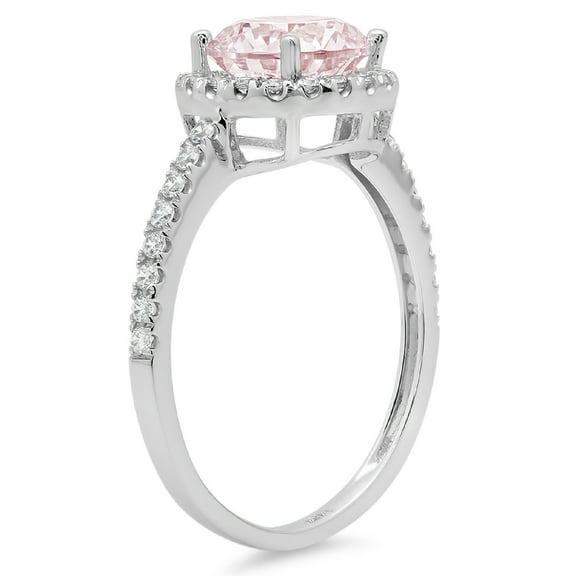 1.8 ct Round Cut Simulated Pink Diamond Halo Engagement Ring for Women in 18K White Gold
