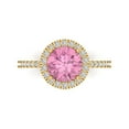 thumbnail image 1 of Clara Pucci 14K Yellow Gold Solid Gold Pink Halo Anniversary Ring for Women - 1.8 cttw Round Cut, 1 of 8