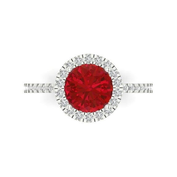 1.8 ct Round Cut Simulated Pink Tourmaline Halo Engagement Ring for Women in 18K White Gold