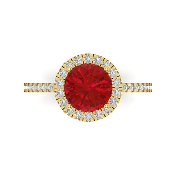 1.8 ct Round Cut Simulated Pink Tourmaline Halo Engagement Ring for Women in 18K Yellow Gold