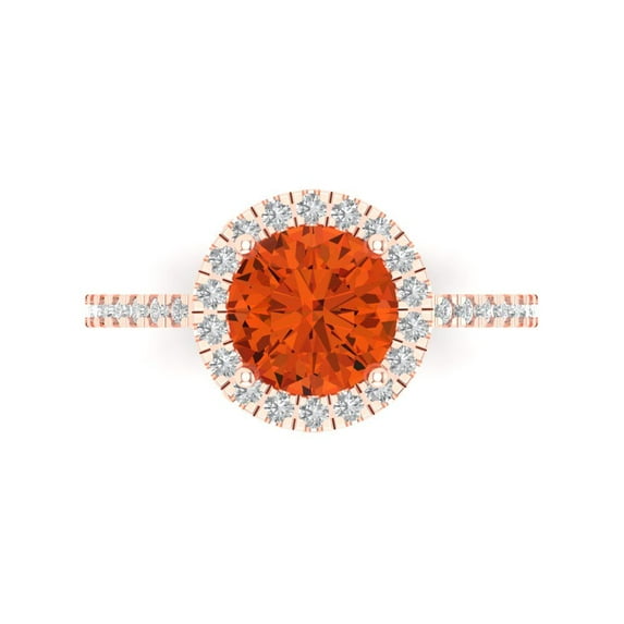 Clara Pucci 14K Rose Gold 1.8ct Red Solitaire with Accents Ring for Women