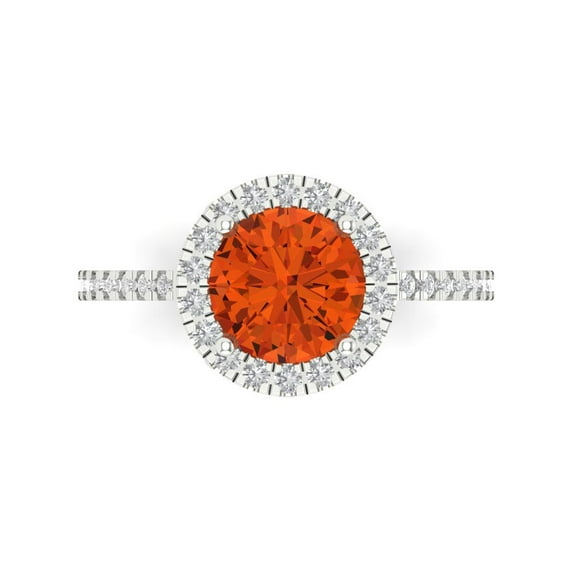 Clara Pucci 14K White Gold Solid Gold Red Halo Anniversary Ring for Women - 1.8 cttw Round Cut