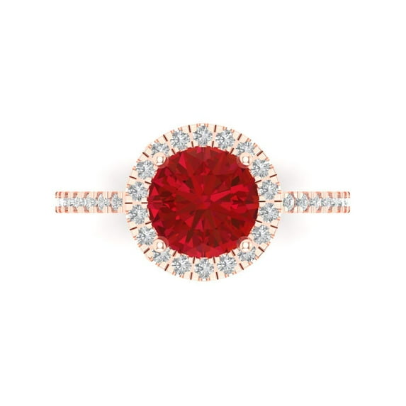 Clara Pucci 14K Rose Gold Solid Gold Ruby Solitaire with Accents Anniversary Ring for Women - 1.8 cttw Round Cut