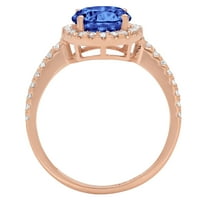 1.8 ct Round Cut Simulated Tanzanite Solitaire with Accents Engagement Ring for Women in 18K Rose Gold