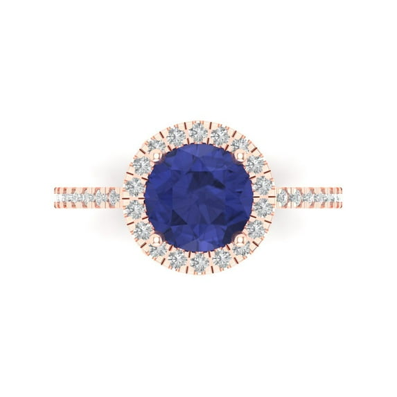 Clara Pucci 14K Rose Gold Solid Gold Tanzanite Solitaire with Accents Anniversary Ring for Women - 1.8 cttw Round Cut