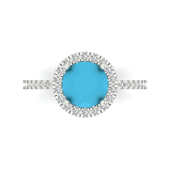 1.8 ct Round Cut Simulated Turquoise Halo Engagement Ring for Women in 18K White Gold